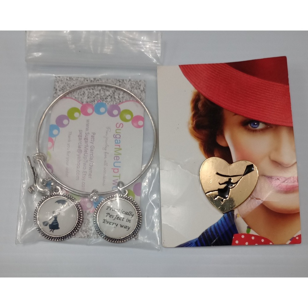 Disney Mary Poppins Returns Lot Bracelet & Heart Pin Practically Perfect‎